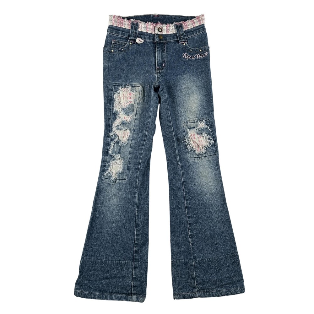 Vintage Rocawear Jeans Youth Girls 10 Low Rise Bootcut Distressed Patches Y2K